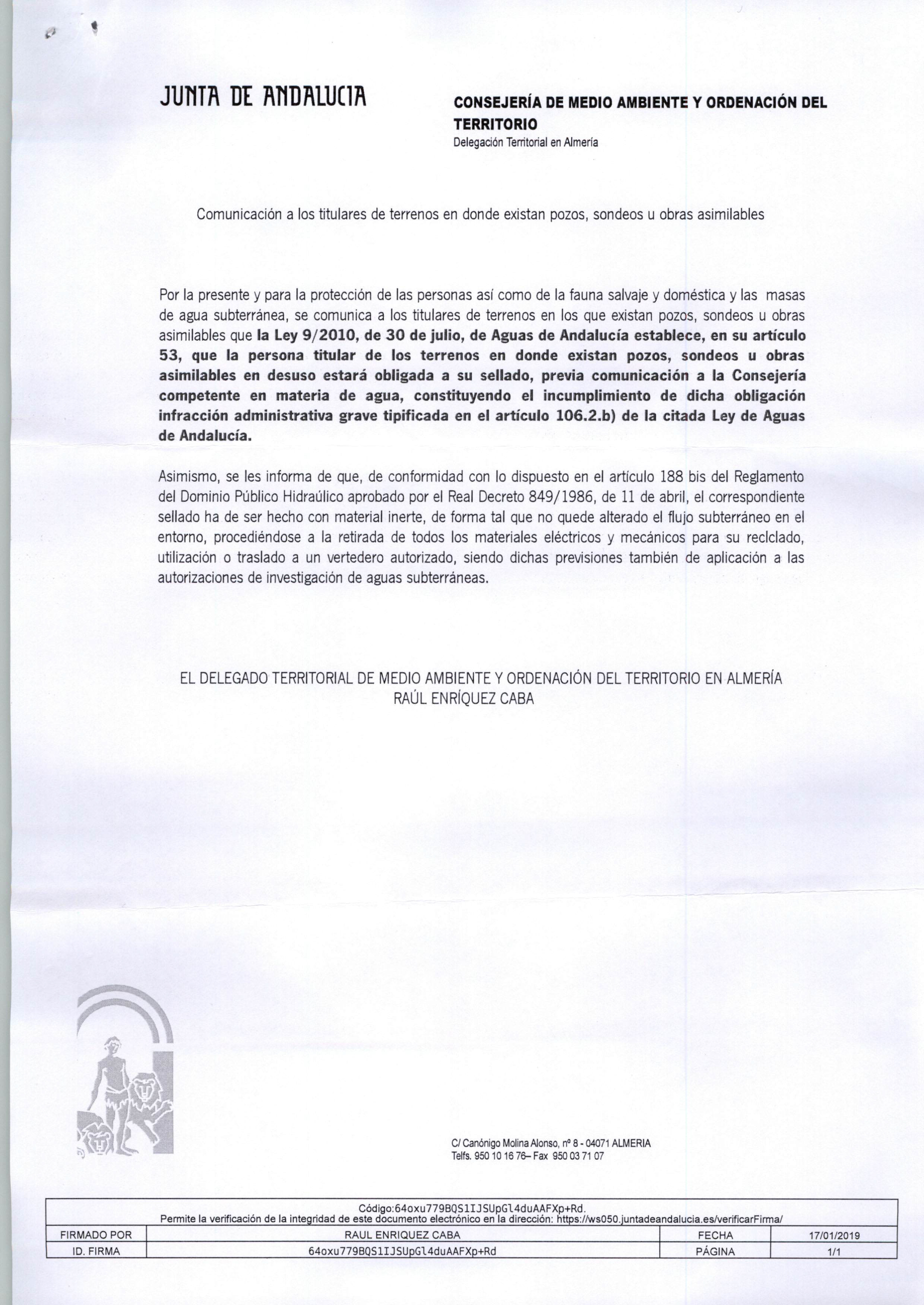 EXISTENCIA DE POZOS SONDEOS U OBRAS ASIMILABLES